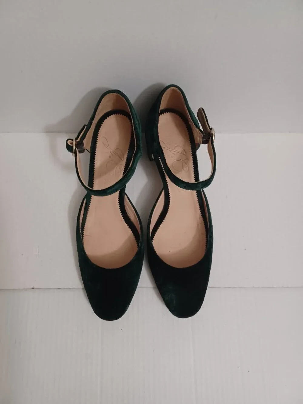 J.CREW MILLIE VELVET ANKLE STRAP HEELS SPRUCE GREEN SIZE 9.5